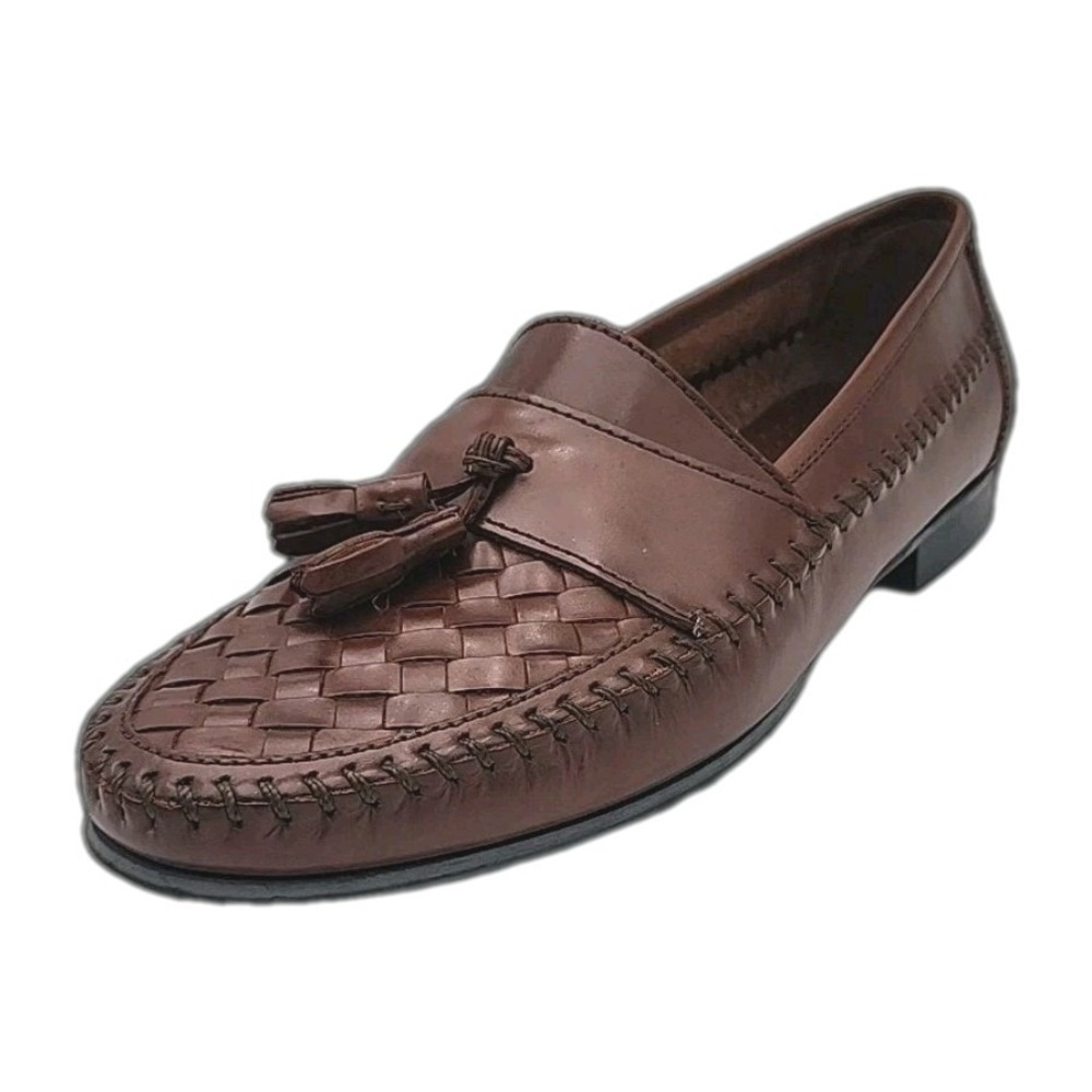 GH Bass & Co. Cross Hatch Woven Leather Tassel Loafers In Brown Sz 10.5M